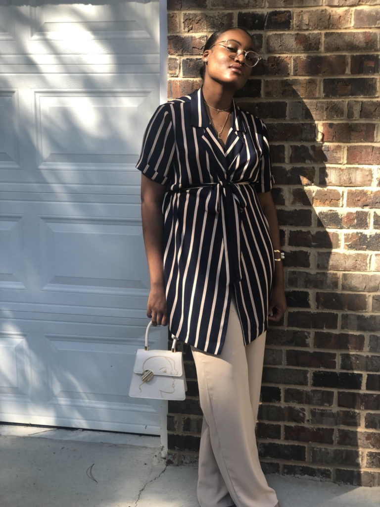 HOW TO WEAR AN OVERSIZED SHIRT DRESS WITH PANTS